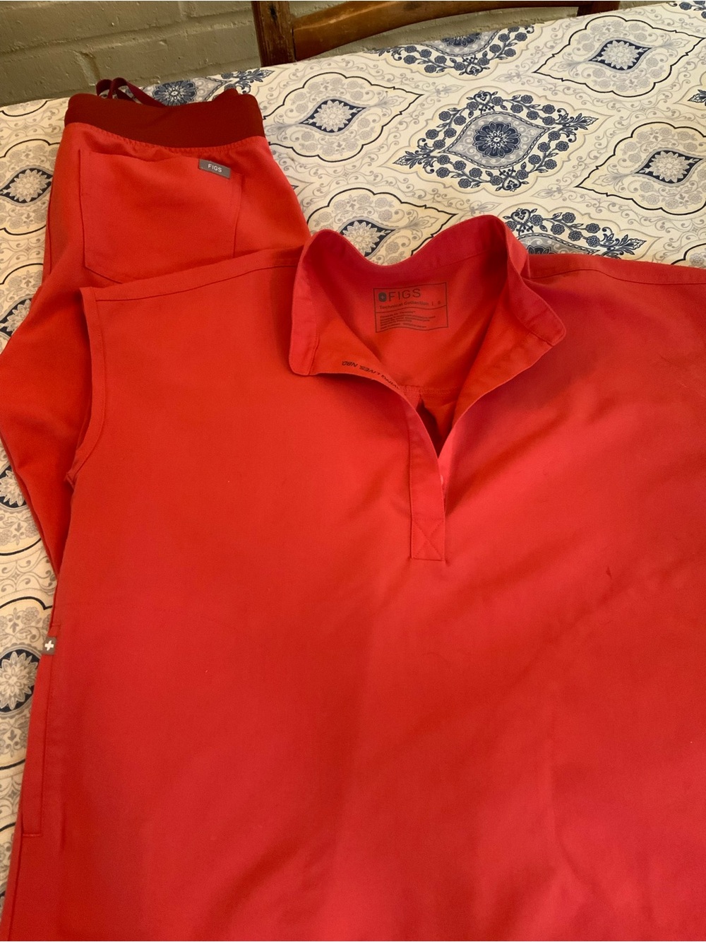 Figs Women's Red Polo-Style Scrub Top